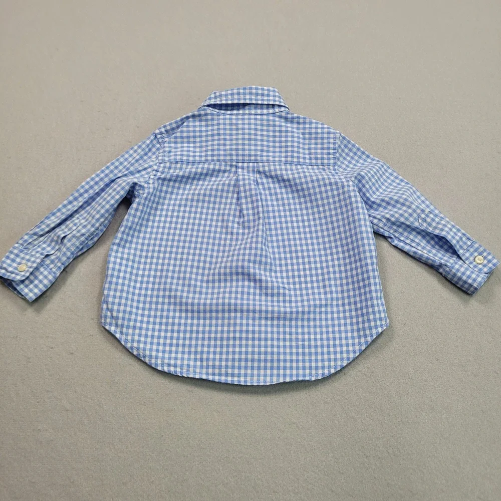 Ralph Lauren Boys Light Blue‎ Gingham Check Long Sleeve Button Down Shirt 12M